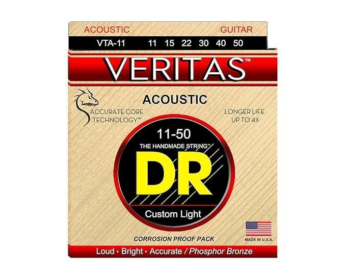 DR Strings VTA-11 VERITAS Acoustic Guitar String 11-50 Custom Light