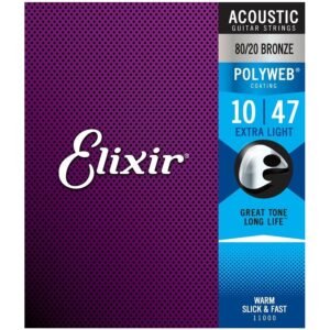 Elixir Strings 11000 Polyweb 80/20 Bronze Acoustic Guitar Strings - 010-047 Extra Light