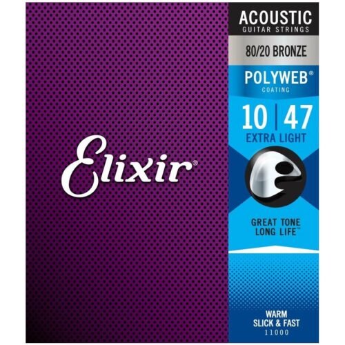 Elixir Strings 11000 Polyweb 80/20 Bronze Acoustic Guitar Strings - 010-047 Extra Light