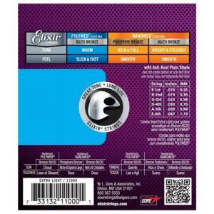 Elixir Strings 11000 Polyweb 80/20 Bronze Acoustic Guitar Strings - 010-047 Extra Light