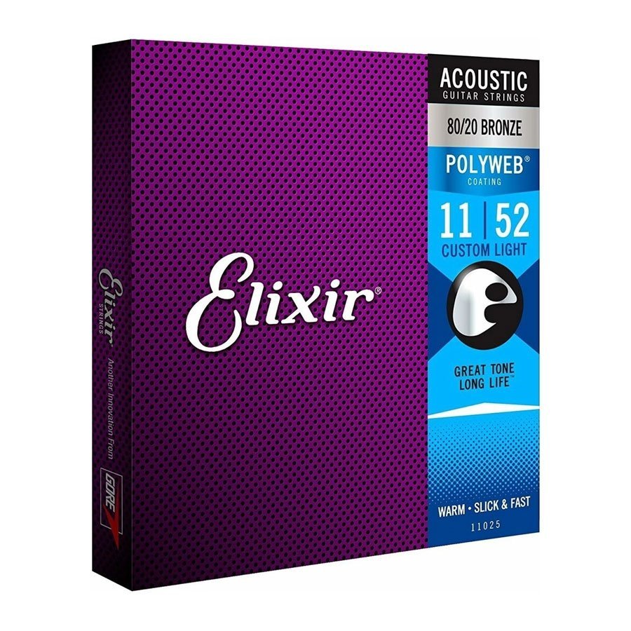 Elixir Strings 11025 Polyweb 80/20 Bronze Acoustic Guitar Strings - .011-.052 Custom Light