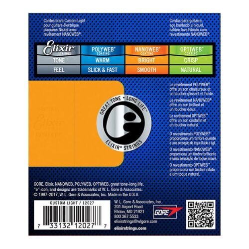 Elixir Strings 12027 Nanoweb Electric Guitar Strings - 009-046 Custom Light Elixir Strings 12027 Nanoweb Electric Guitar Strings - 009-046 Custom Light