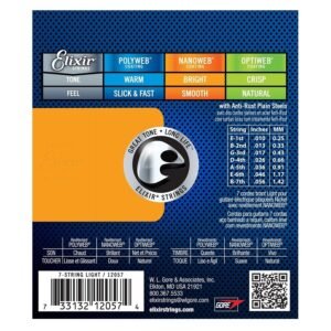 Elixir Strings 12057 Nanoweb Electric Guitar Strings - 010-056 Light 7-string