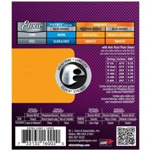 Elixir Strings 16002 Nanoweb Phosphor Bronze Acoustic Guitar Strings - 010-047 Extra Light
