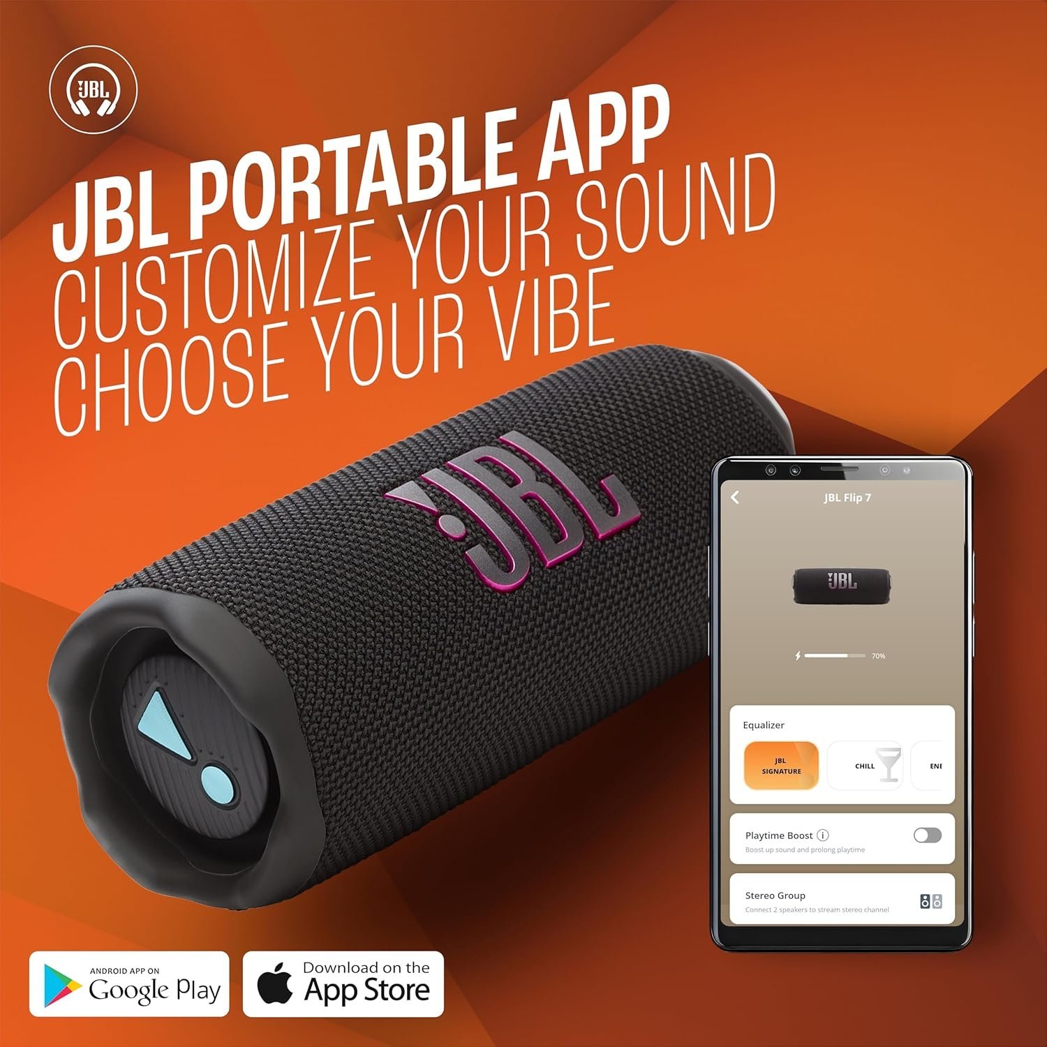 JBL Flip 7 Portable Bluetooth Speaker with 16H Playtime (Black & Orange)