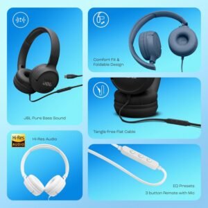 JBL Tune 520C On-Ear Type-C Wired Headphones with Mic (Blue)