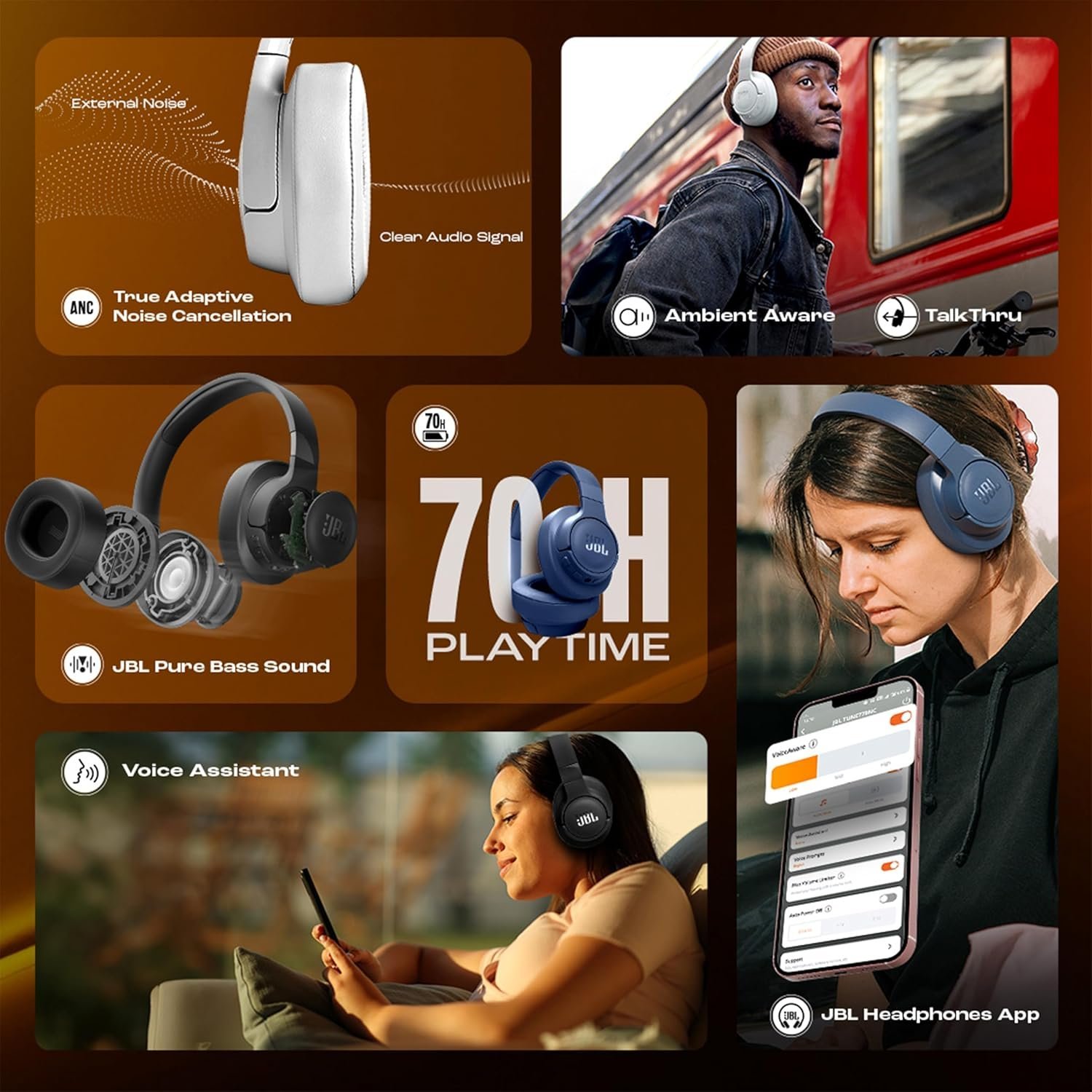 JBL Tune 770NC Wireless ANC Over-Ear Headphones with Mic (Black)