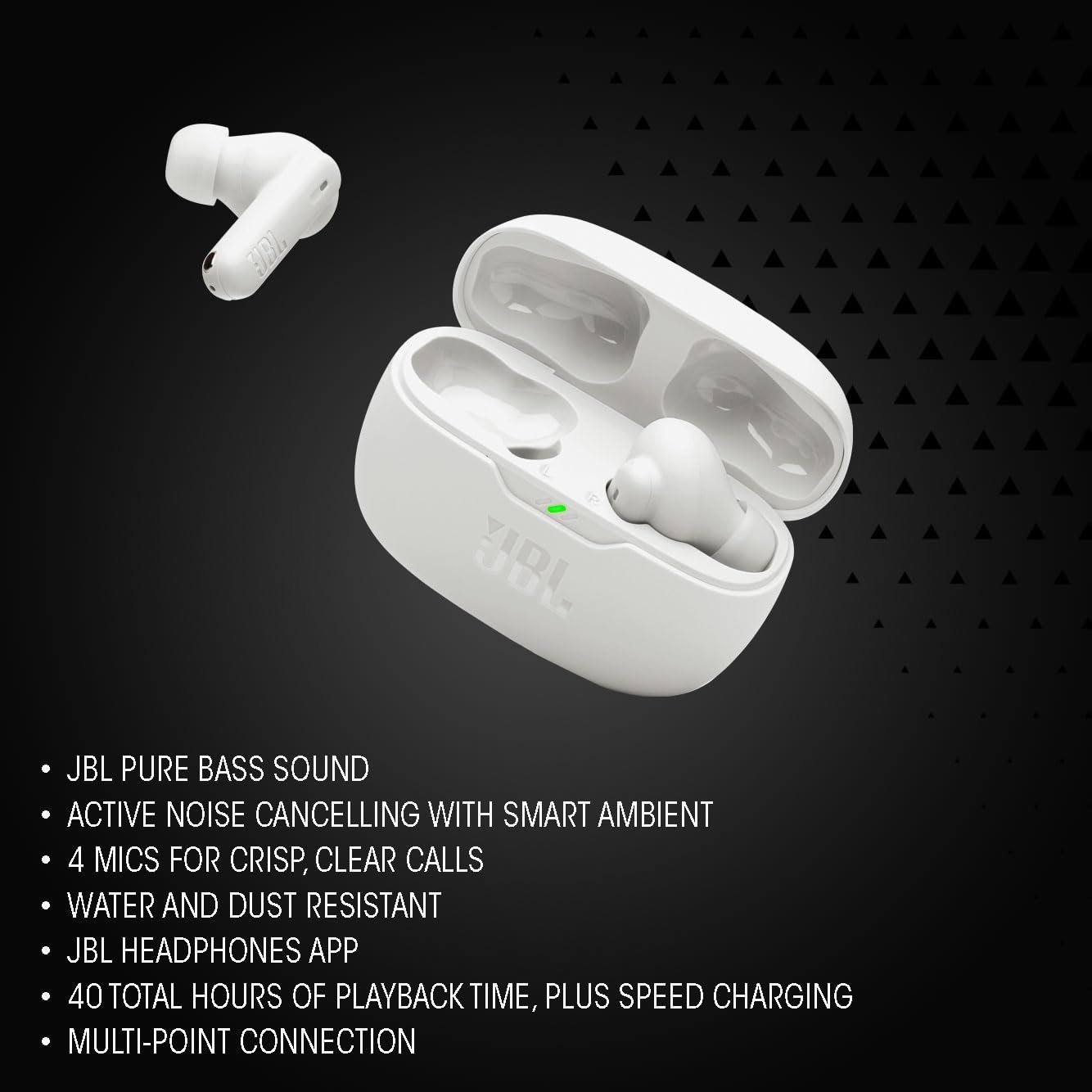 JBL Wave Beam 2 Wireless Earbuds with ANC & 40H Playtime (White)