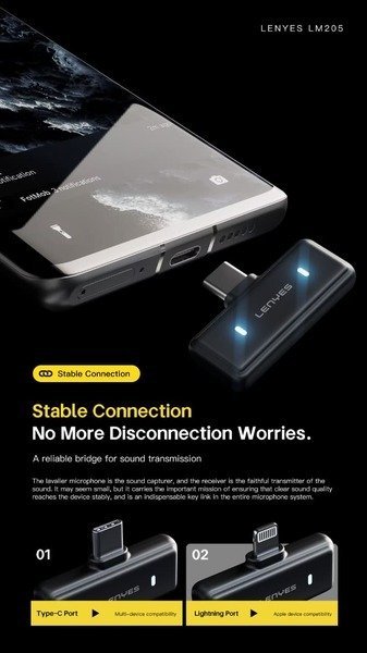 LENYES LM205 2-in-1 Wireless Microphone for iPhone & Android Smartphones