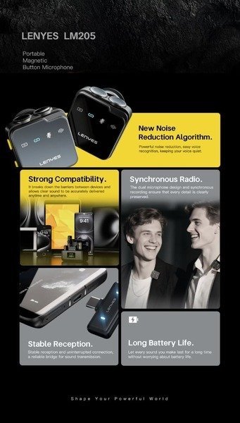 LENYES LM205 2-in-1 Wireless Microphone for iPhone & Android Smartphones