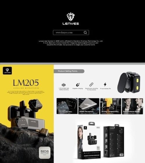 LENYES LM205 2-in-1 Wireless Microphone for iPhone & Android Smartphones