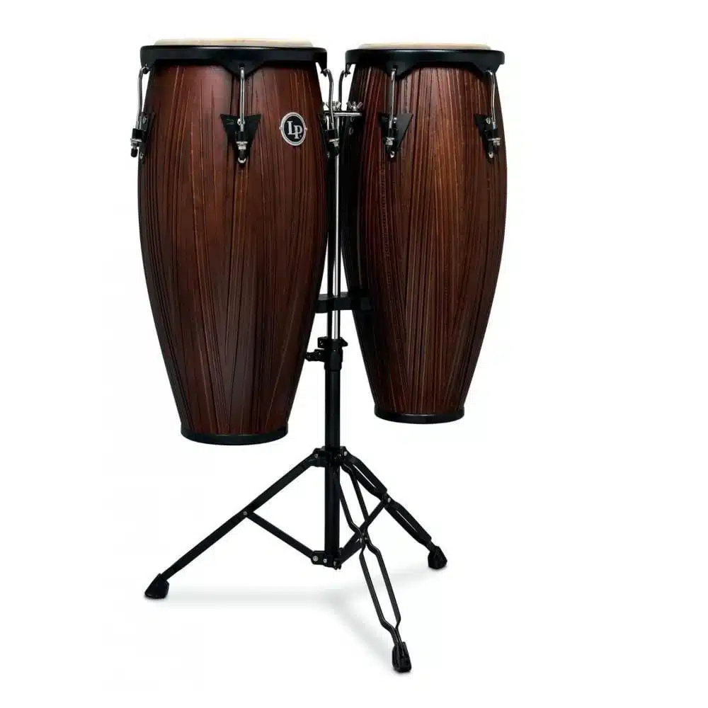 Latin Percussion LP647NY-CMW City Series Wood Conga Set with Stand - Carved Mango