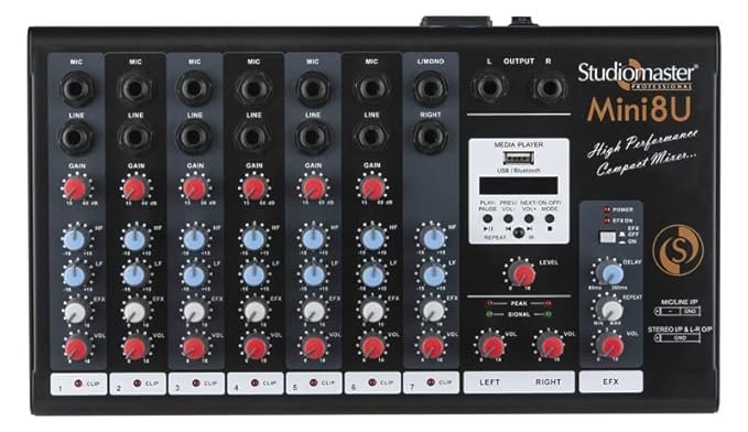 Studiomaster Mini 8U Mixer with Bluetooth and USB (8 Channel)