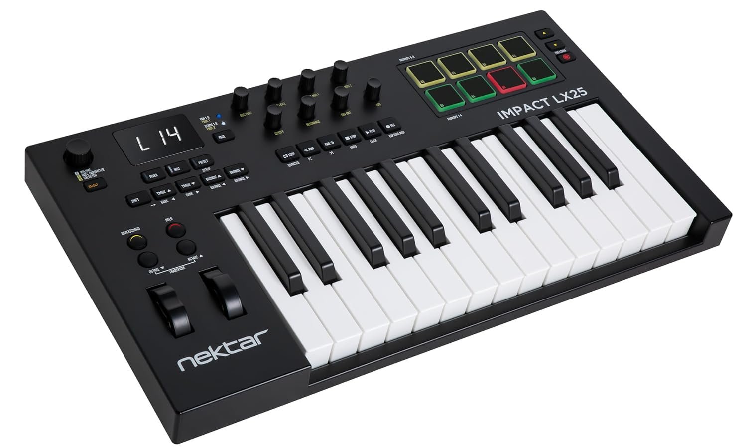 Nektar-Impact-LX25-2.jpg Nektar Impact LX25 mk3 MIDI Keyboard Controller | 25 Key Velocity-Sensitive Keyboard with DAW Integration, Pads, Faders, Encoders, Scale & Chord Mode, NKS Support, Compatible with Mac/PC