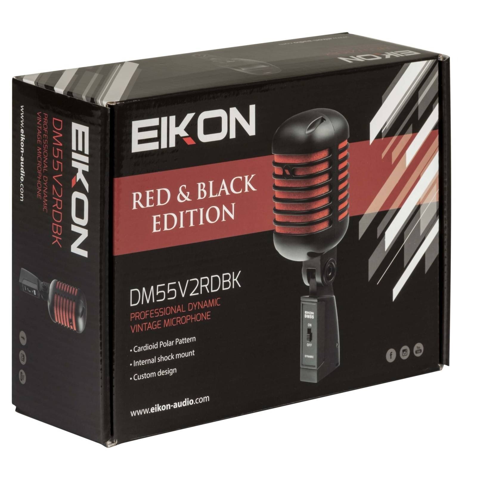 Eikon Audio DM55V2RDBK VINTAGE Professional Vocal Dynamic Microphone Satin Black And Red