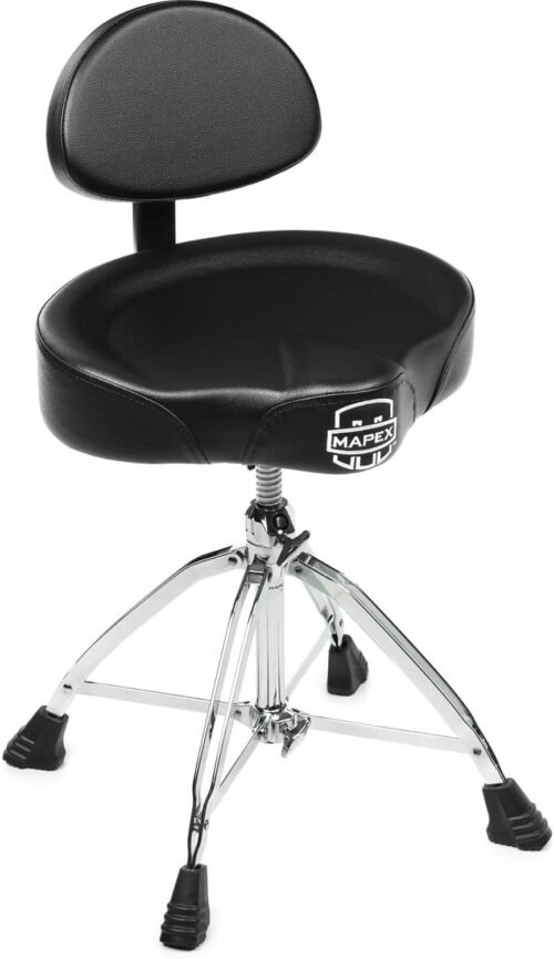 Mapex T875 Saddle Top Drum Throne with Backrest and Double Braced Quad Legs