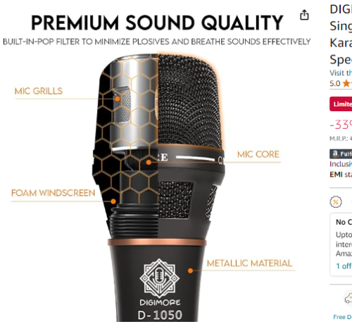 Digimore D 1050 Vocal Dynamic Microphone with XLR Cable Digimore D 1050 Vocal Dynamic Microphone with XLR Cable