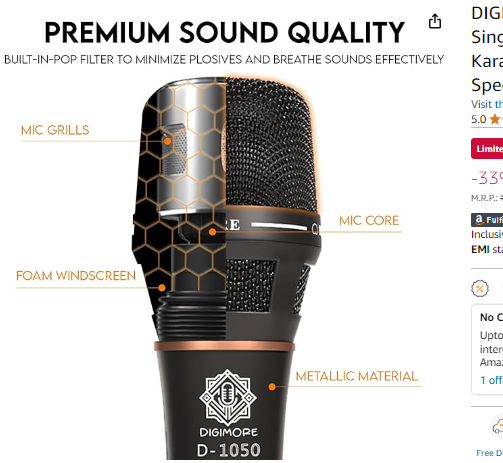 Digimore D 1050 Vocal Dynamic Microphone with XLR Cable