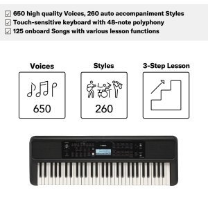 YAMAHA PSR-E383 Portable Keyboard 61 Keys (Adaptor Included), Black