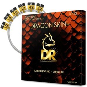 DR Strings Dragon Skin+ DEQ-10/52 Coated Quantum Nickel Electric Guitar Strings, Medium to Heavy 10-52