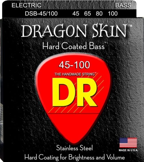 DR Strings DSB-45/100 Dragon Skin Clear Coated Bass Strings 45-100, Light to Medium