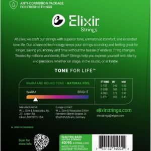 Elixir 14002 Nanoweb Coating Nickel Plated Steel Bass Guitar 4 String Super Light, Long Scale .040-.095 Gauges Elixir 14002 Nanoweb Coating Nickel Plated Steel Bass Guitar 4 String Super Light, Long Scale .040-.095 Gauges