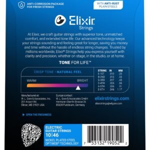Elixir Strings 19052 Coated Nickel Electric Guitar Strings, Light (.010-.046)