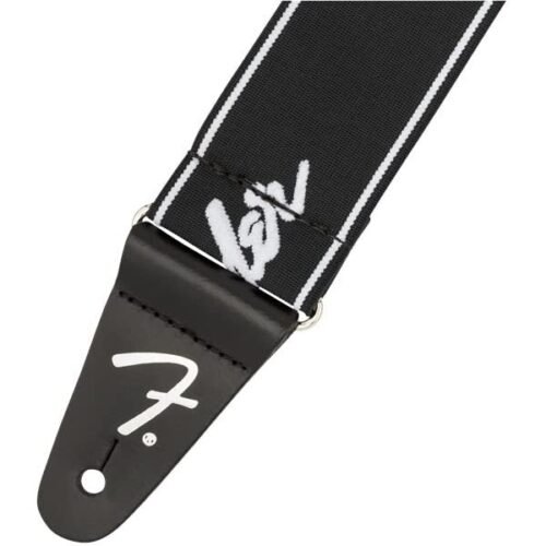 Fender 2" WeighLess Running Logo Guitar Strap Black/White 990642074 Fender 2" WeighLess Running Logo Guitar Strap Black/White 990642074