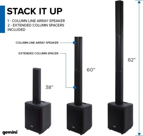 Gemini Sound WRX-843 78" 3000W Bluetooth Column Line Array PA Speaker – Black Gemini Sound WRX-843 78" 3000W Bluetooth Column Line Array PA Speaker – Black