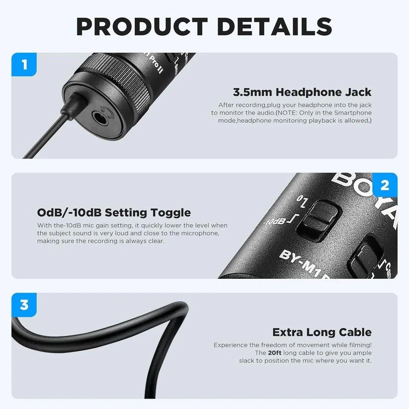 BOYA By-M1 Pro II Lavalier Auxiliary Microphone