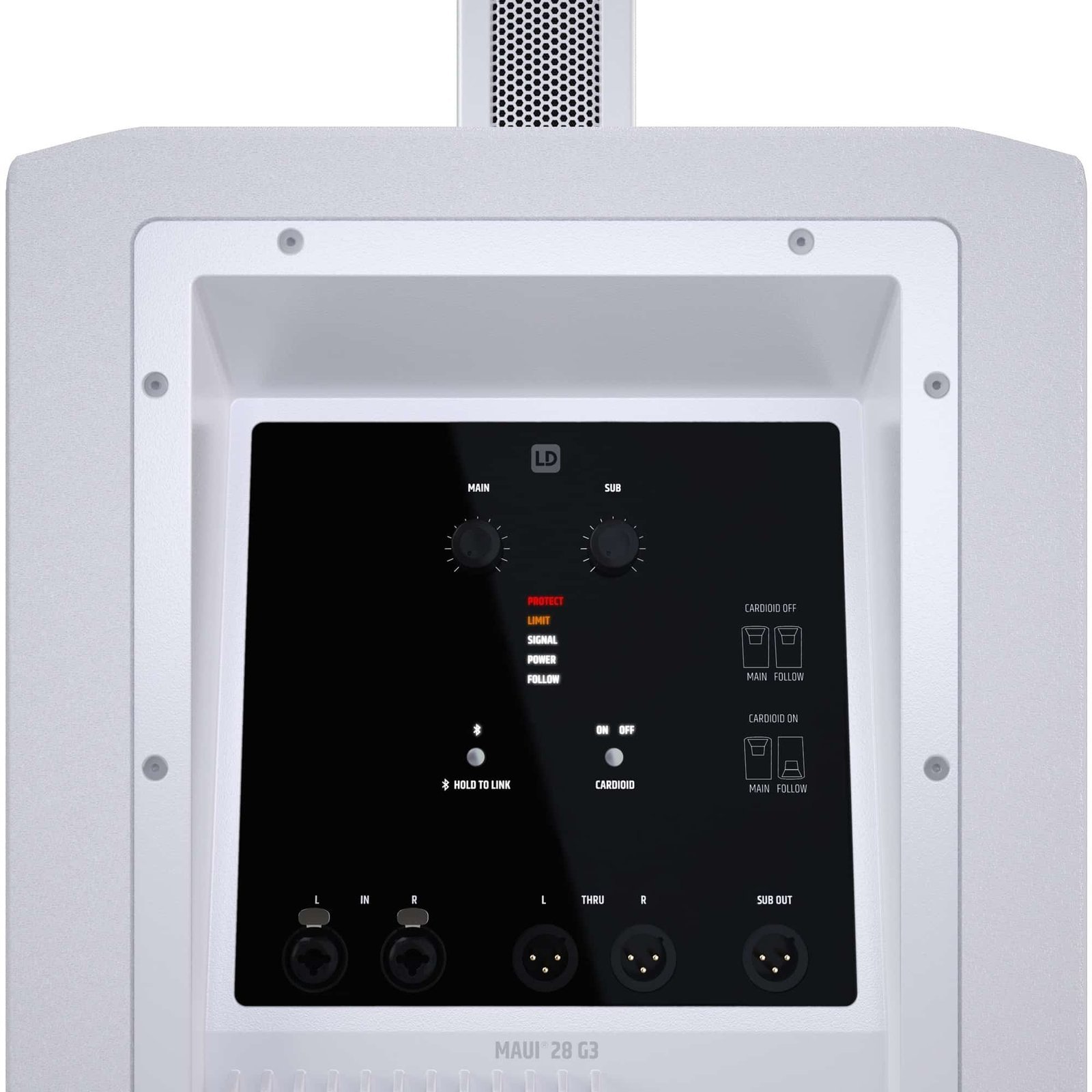 imgi_132_LDMAUI28G3W_23.jpg LD System MAUI? 28 G3 MIX W Compact cardioid column PA system with digital mixer, white