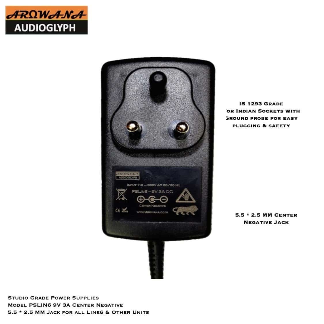 Arowana PSLIN6 9V 3A Center Negative Power Supply for Line6 Pod Go HX Stomp & HD Series