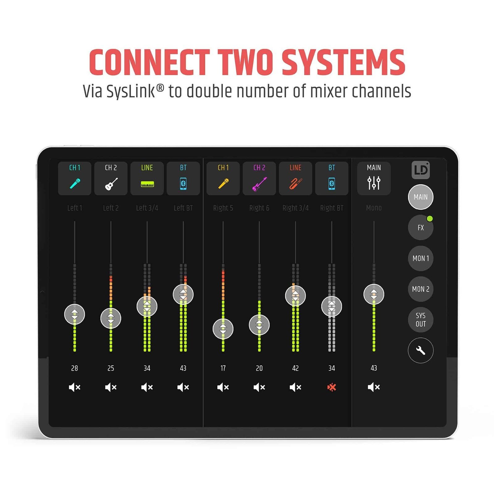 LD System Portable cardioid column PA system, white, with 6ch digital mixer & app control