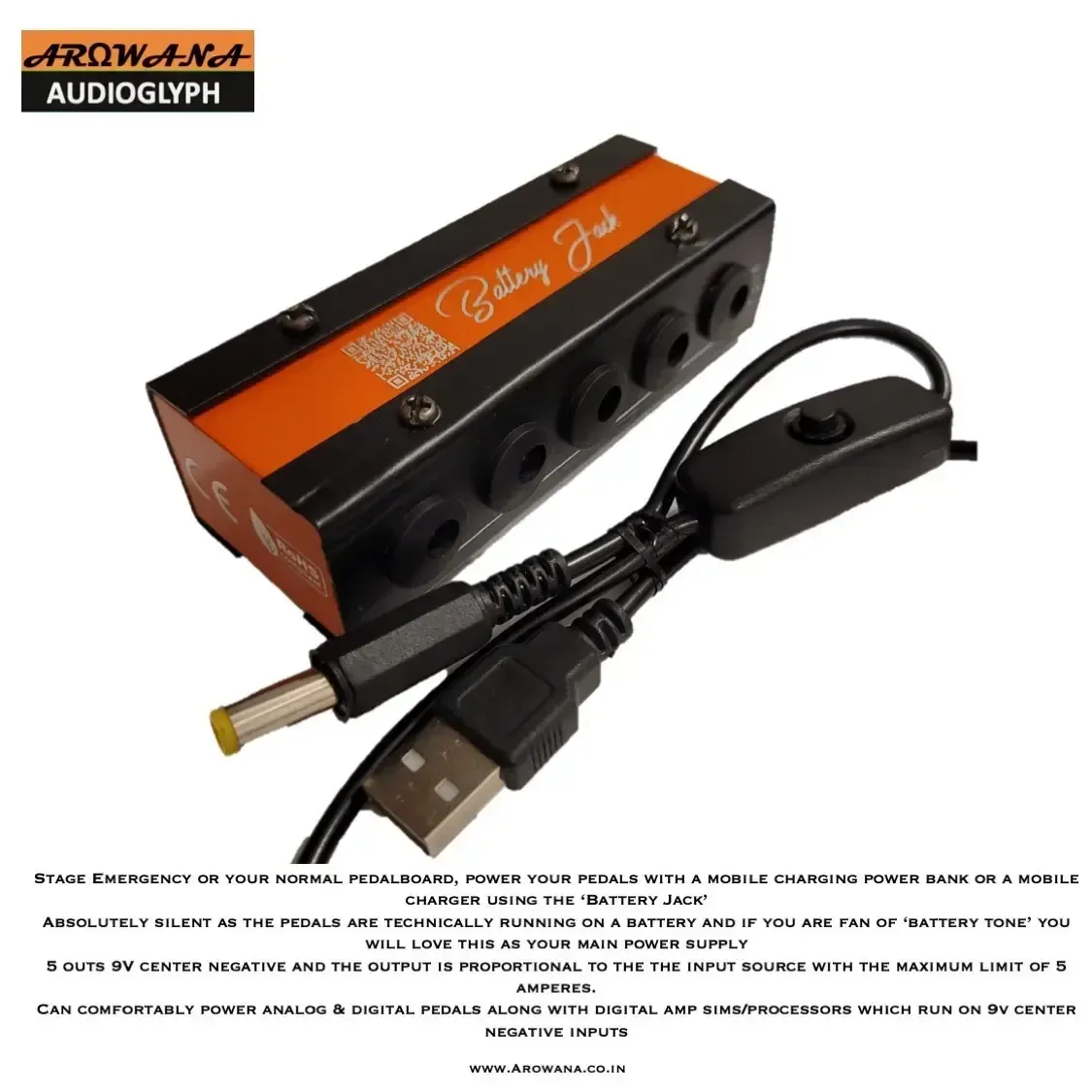 imgi_7_2AeThhCC.webp Arowana Battery Jack Mobile Charger or Powerbank Power Supply for Guitar Pedals