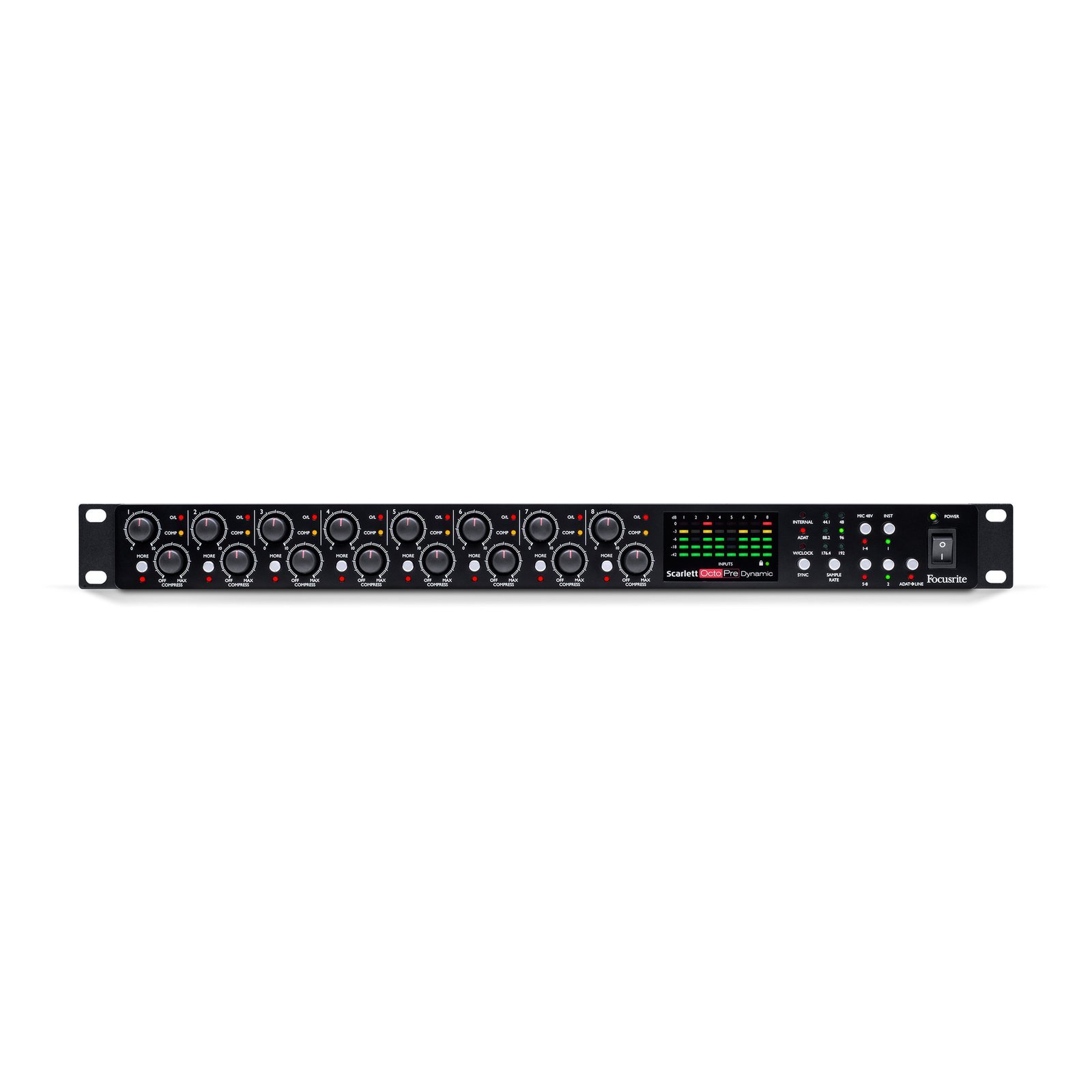 scarlett-octopredyn-front-2400-2400__14203.jpg Focusrite Scarlett Octapre Dynamic Eight Channel Microphone Preamp with ADAT Outputs