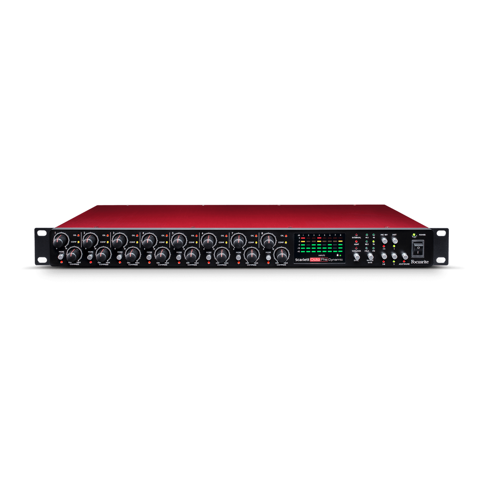 scarlett-octopredyn-frontelevated-2400-2400__42769-2.png Focusrite Scarlett Octapre Dynamic Eight Channel Microphone Preamp with ADAT Outputs