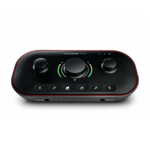 vocaster-two-frontelevated-2400-2400__84324.webp Focusrite Vocaster Two USB C Podcasting Audio Interface Black