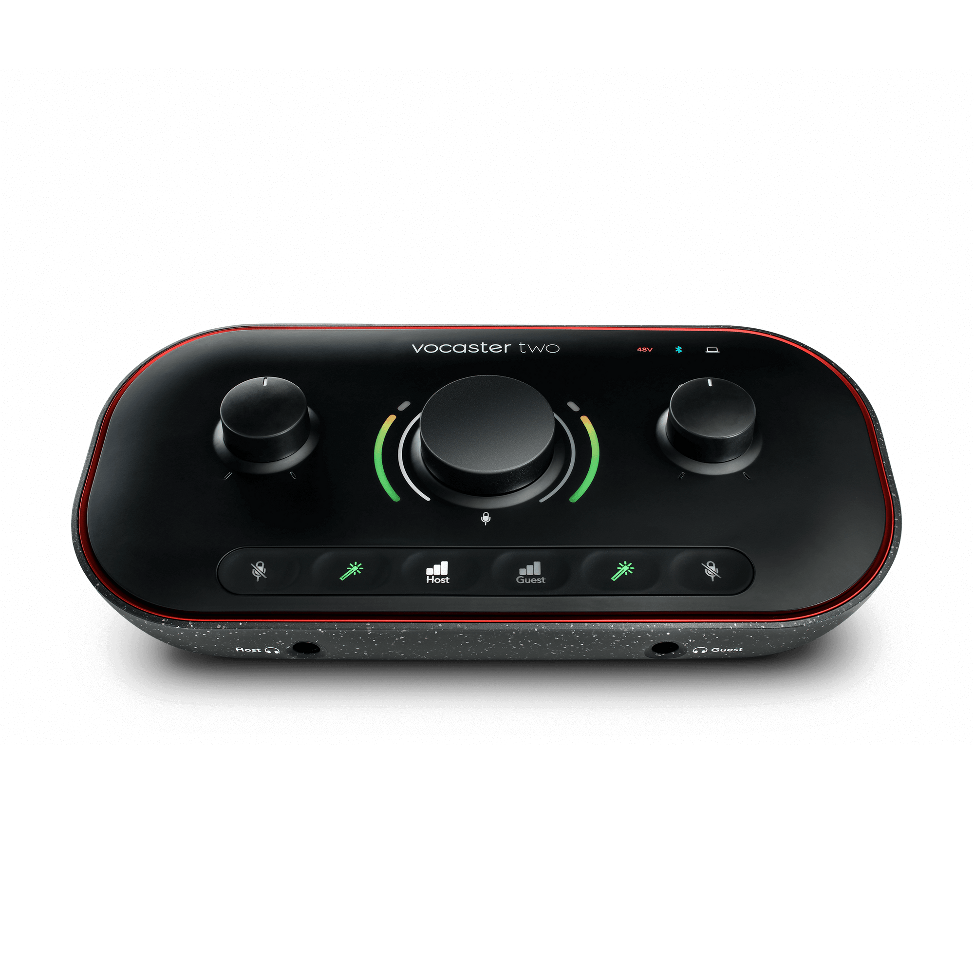 vocaster-two-frontelevated-2400-2400__84324.webp Focusrite Vocaster Two USB C Podcasting Audio Interface Black
