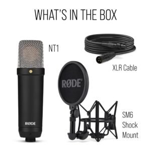 Rode Nt1 Signature Series Large-Diaphragm Condenser Microphone with Shock Mount, Pop Filter and XLR Cable for Music Production