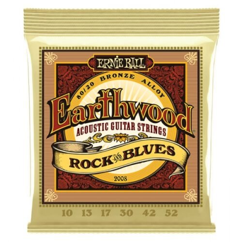 Ernie Ball 2008 Earthwood Rock And Blues W-Plain G 8020 Bronze Acoustic Guitar Strings 10-52 Gauge