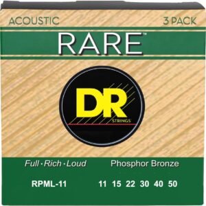 DR Strings RPML-11 Rare Phosphor Bronze Acoustic Guitar Strings - .011-.050 Custom Light (3 Pack)
