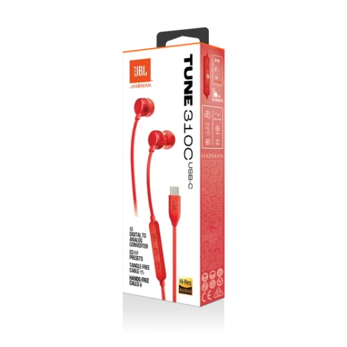 JBL Tune 310C USB-C Wired In-Ear Headphones - Red (1) JBL Tune 310C USB-C Wired In-Ear Headphones - Red