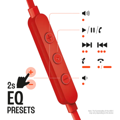 JBL Tune 310C USB-C Wired In-Ear Headphones - Red (8) JBL Tune 310C USB-C Wired In-Ear Headphones - Red