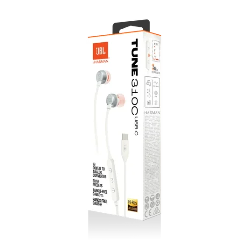 JBL Tune 310C USB-C Wired In-Ear Headphones - White