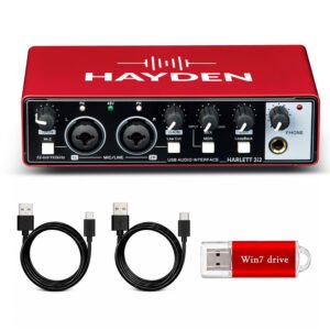 HAYDEN HARLETT 2i2 3rd Gen USB Audio Interface, 2-In 2-Out Recording Sound Card, 32-Bit/192kHz, 48V Phantom Power, XLR/TRS Combo Inputs, Studio Audio for Guitar, Vocals, Podcast & Streaming