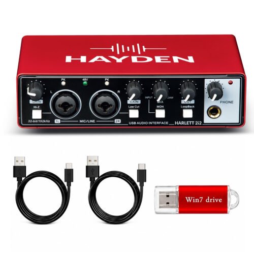 HAYDEN HARLETT 2i2 3rd Gen USB Audio Interface, 2-In 2-Out Recording Sound Card, 32-Bit/192kHz, 48V Phantom Power, XLR/TRS Combo Inputs, Studio Audio for Guitar, Vocals, Podcast & Streaming