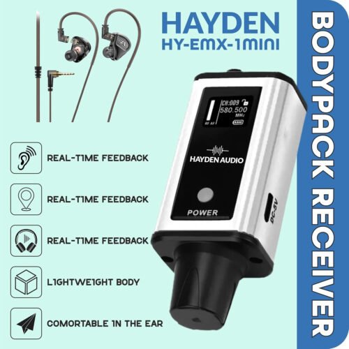 HY-EMX 1 UHF Wireless in Ear Monitor IEM System, Metal Transmitter & Receiver with Pro Earphones, 16 Ch, 50m Range, USB C Rechargeable, Expandable Multi-Receiver for Stage, Band & Live Performance