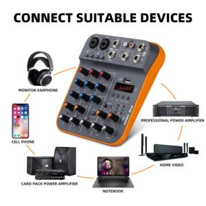 HAYDEN HY-A4 4-Channel Mixer – Professional Audio Mixing Console with Bluetooth, USB Sound Card, 48V Phantom Power, MP3, Phone Live Out, Recording, Podcast, Karaoke, DJ, Streaming & Live Performance