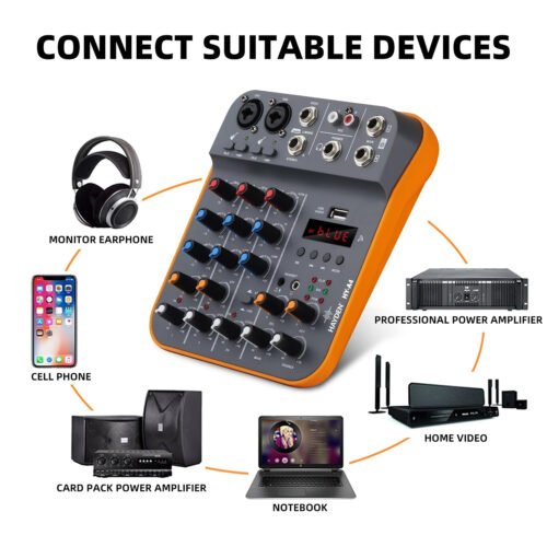 HAYDEN HY-A4 4-Channel Mixer – Professional Audio Mixing Console with Bluetooth, USB Sound Card, 48V Phantom Power, MP3, Phone Live Out, Recording, Podcast, Karaoke, DJ, Streaming & Live Performance
