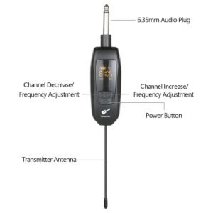 Hayden T8 Guitar Wireless System Built-in Rechargeable Lithium Battery Digital Wireless Guitar Cable Transmitter Receiver for Electric Guitar Bass Violin Ukulele Amplifier Instruments